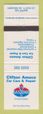 Matchbook Cover - Amoco oil gas Clifton ar Care Repair Baltimore MD