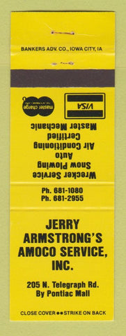 Matchbook Cover - Amoco oil gas Jerry Armstrong's Pontiac MI YELLOW