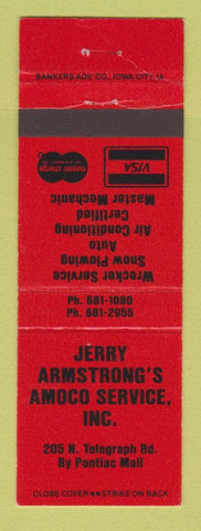 Matchbook Cover - Amoco oil gas Jerry Armstrong's Pontiac MI RED