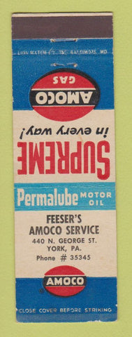 Matchbook Cover - Amoco oil gas Feeser's York PA