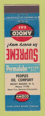 Matchbook Cover - Amoco oil gas Peoples Company Rocky Mount NC