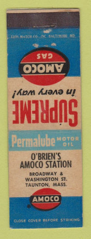 Matchbook Cover - Amoco oil gas O'Brien's Taunton MA WEAR LAMINATED
