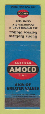Matchbook Cover - Amoco oil gas Kubitz Bros Rochester NY WEAR LAMINATED