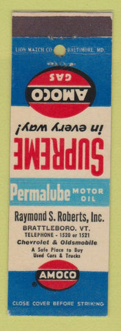 Matchbook Cover - Amoco oil gas Raymond Roberts Brattleboro VT LAMINATED