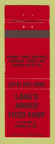 Matchbook Cover - Amoco oil gas Lang's Food Shop Boonville MO RED
