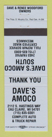 Matchbook Cover - Amoco oil gas Dave's Eau Claire WI BLUE