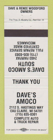 Matchbook Cover - Amoco oil gas Dave's Eau Claire WI WHITE