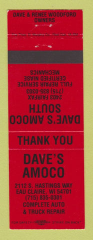 Matchbook Cover - Amoco oil gas Dave's Eau Claire WI RED