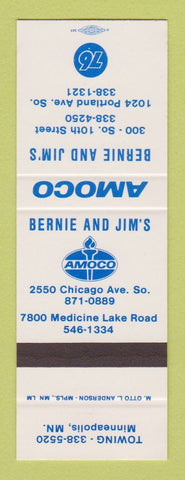 Matchbook Cover - Amoco oil gas Bernie and Jim's Minneapolis MN SAMPLE