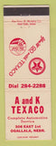 Matchbook Cover - Texaco oil gas A and K Ogallala NE