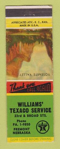 Matchbook Cover - Texaco oil gas Williams' Fremont NE WORN BACK