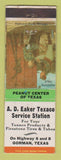 Matchbook Cover - Texaco oil gas AD Eaker Gorman TX
