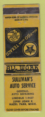 Matchbook Cover - Texaco oil gas Sullivan's Hazel Park MI WEAR LAMINATED