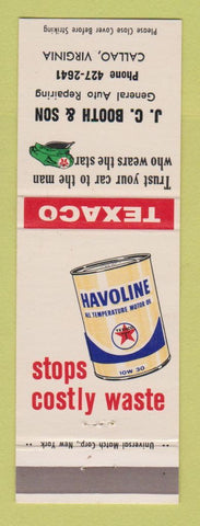 Matchbook Cover - Texaco oil gas JC Booth Callao VA