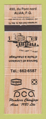 Matchbook Cover - Texaco oil gas Plomberie Chauffage Alma QC