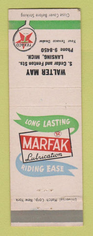 Matchbook Cover - Texaco oil gas Walter May Lansing MI
