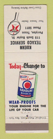 Matchbook Cover - Texaco oil gas Koehn Perryton TX