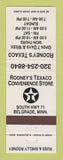 Matchbook Cover - Texaco oil gas Rooney's Belgrade MN