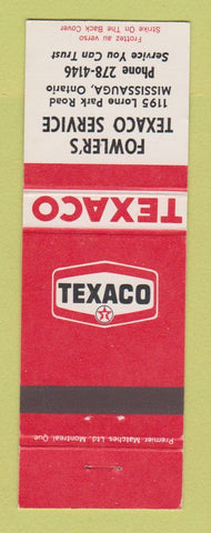 Matchbook Cover - Texaco oil gas Fowler's Mississauga ON