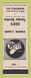 Matchbook Cover - Texaco oil gas Ken's Marshfield WI