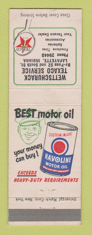 Matchbook Cover - Texaco oil gas Wettschurack Lafayette IN
