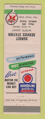 Matchbook Cover - Texaco oil gas Sunset Service Dublin TX low phone #