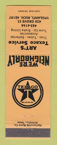 Matchbook Cover - Texaco oil gas Art's Ypsilanti MI