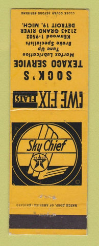 Matchbook Cover - Texaco oil gas Sock's Detroit MI LAMINATED