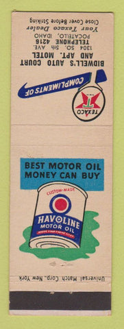 Matchbook Cover - Texaco oil gas Bidwell's Motel Pocatello ID