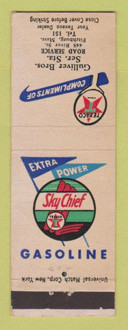 Matchbook Cover - Texaco oil gas Gulliver Bros Fitchburg MA low phone #