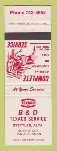 Matchbook Cover - Texaco oil gas B&D Service Stettler AB