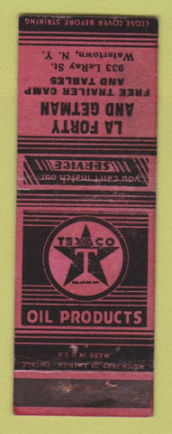 Matchbook Cover - Texaco oil gas La Forty and Getman Watertown NY LAMINATED