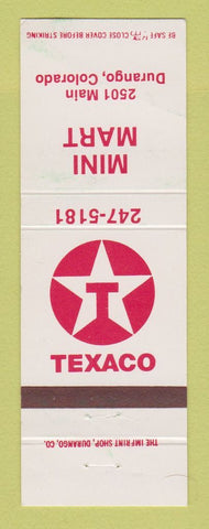 Matchbook Cover - Texaco oil gas Mini Mart Durango Colorado WEAR