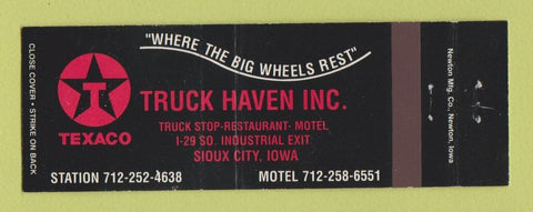 Matchbook Cover - Texaco oil gas Truck Haven Sioux City IA Full Length