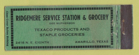 Matchbook Cover - Texaco oil gas Ridgemere Amarillo TX LAMINATED
