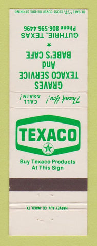 Matchbook Cover - Texaco oil gas Graves Babe's Cafe Guthrie TX