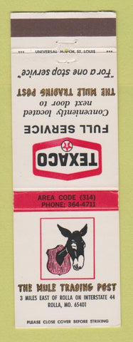 Matchbook Cover - Texaco oil gas Mule Trading Post Rolla MO
