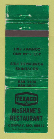 Matchbook Cover - Texaco oil gas McShane's Restaurant Conway MO WORN