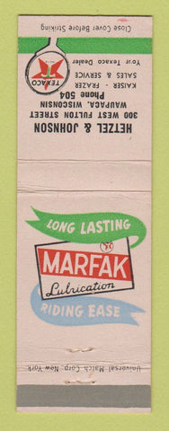 Matchbook Cover - Texaco oil gas Hetzel & Johnson Waupaca WI Kaiser Frazer