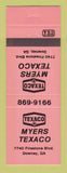 Matchbook Cover - Texaco oil gas Myers Downey GA NEON ORANGE