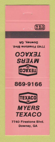 Matchbook Cover - Texaco oil gas Myers Downey GA NEON ORANGE