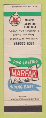 Matchbook Cover - Texaco oil gas Jack Cooper Stockton CA