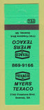 Matchbook Cover - Texaco oil gas Myers Downey GA NEON GREEN