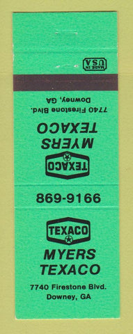 Matchbook Cover - Texaco oil gas Myers Downey GA NEON GREEN