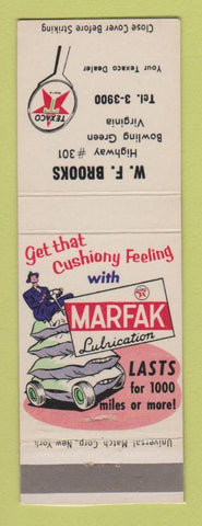 Matchbook Cover - Texaco oil gas WF Brooks Bowling Green VA LAMINATED