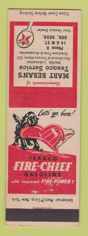 Matchbook Cover - Texaco oil gas Mart Beran's Ord NE low phone #