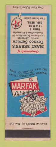 Matchbook Cover - Texaco oil gas Mart Beran's Ord NE low phone #