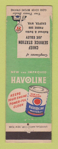Matchbook Cover - Texaco oil gas Chief Service Casper WY