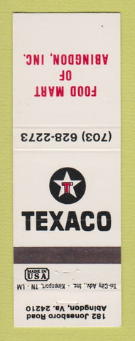 Matchbook Cover - Texaco oil gas Food Mart Abingdon VA