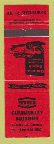 Matchbook Cover - Texaco oil gas Community Motors Redickville ON